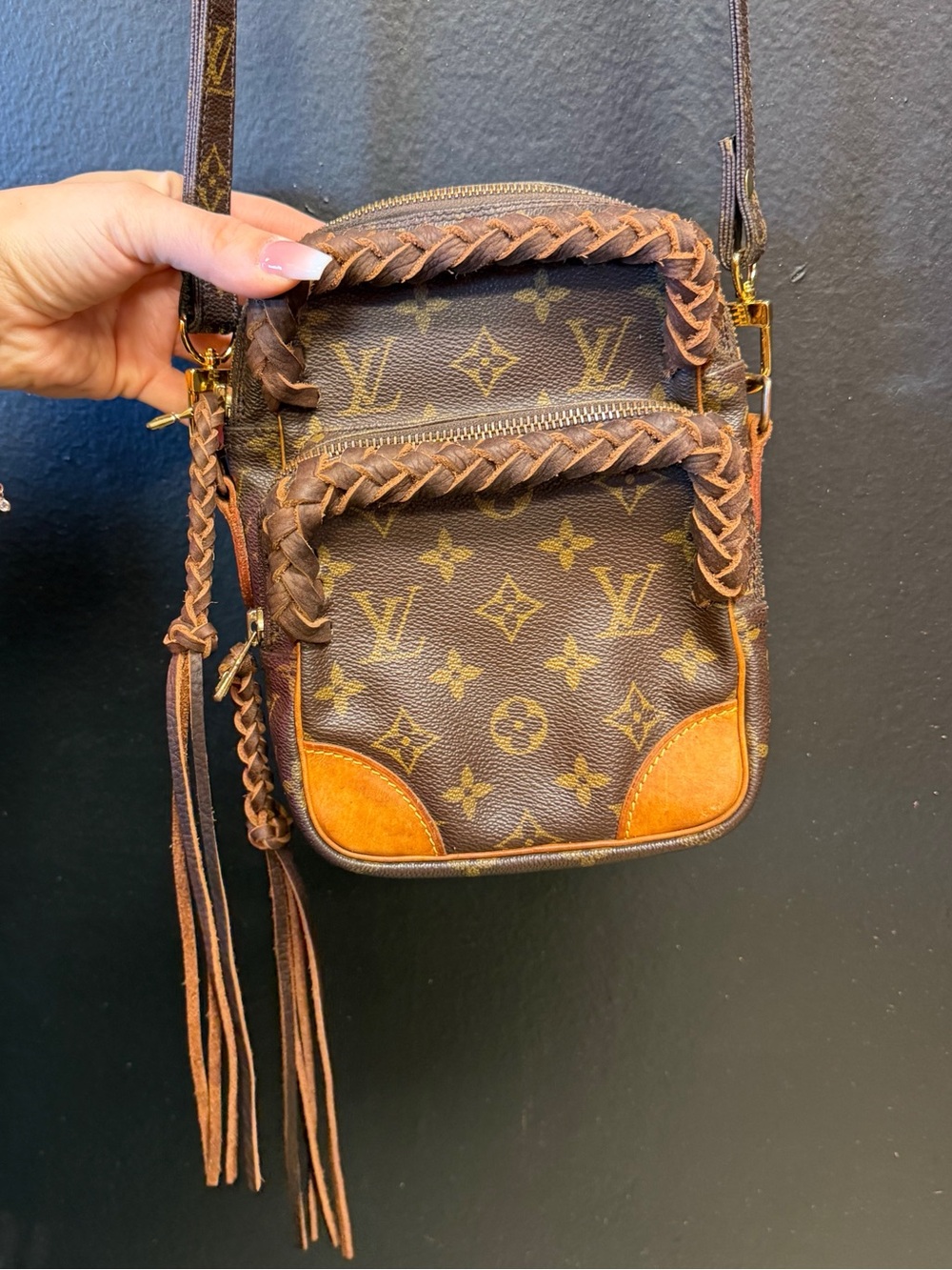 Louis Vuitton Vintage Boho Amazone Monogram Braided Trim Revamped AUTHENTIC - Picture 2 of 9